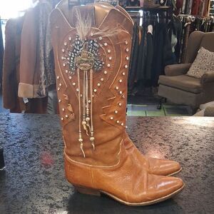 Embellished Tan Heeled Boots